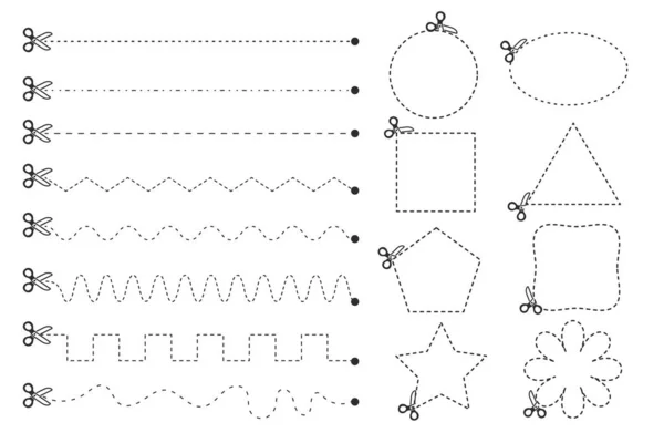 Ciseaux Vectoriels Qui Coupent Papier Long Ligne Pointillée Dans Une — Image vectorielle