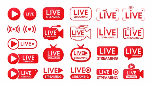 Live Streaming Semble Set Online Broadcast Icon Έννοια Της Live — Διανυσματικό Αρχείο
