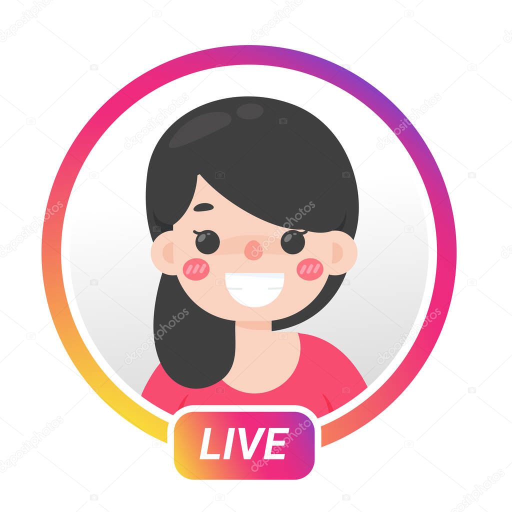 Cartoon male and female with gradient circle profile frame for live streaming on social media.