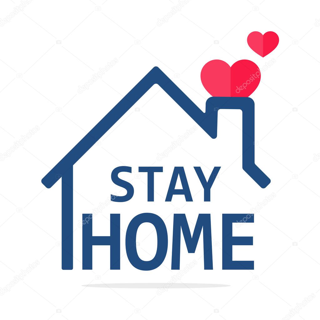 Stay home icon Vector house roof that protects the heart. The concept of staying at home to prevent coronavirus