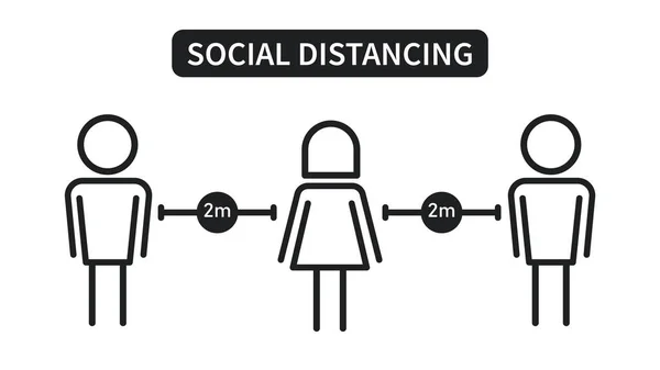 社会的距離 距離を保ってください人々が互いに2メートル離れるように警告するサイン — ストックベクタ