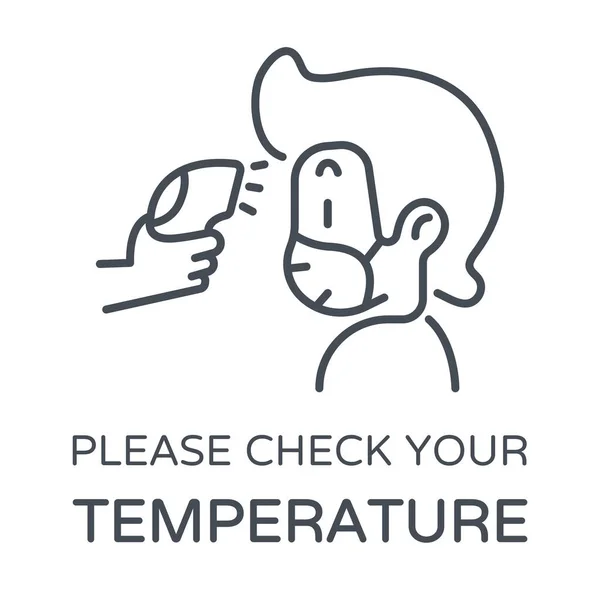 Icono Línea Comprobación Temperatura Corporal Antes Entrar Lugares Públicos Aislado — Vector de stock
