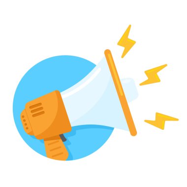 Müşterilere ürün tanıtımı duyurusu diye bağırmak için megafon. Beyaz arkaplanda izole et.