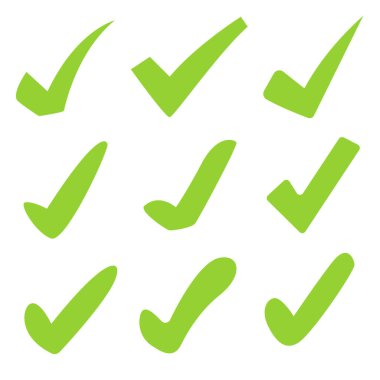 Bilgi kontrolü için yeşil işaret koleksiyonu vektörü