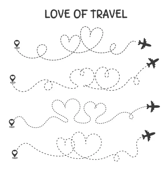 Uwielbiam Podróżować Samolotem Trasa Podróży Jest Sercem Romantycznego Kochanka — Wektor stockowy