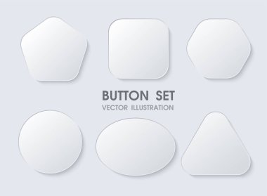 Gerçekçi eğrileri olan 3 boyutlu geometrik düğmeler ve beyaz kağıt gibi gölgeler.