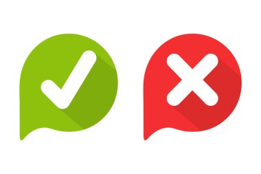 Yeşil işaretli ve kırmızı işaretli kutuda yanlış. Doğru ya da yanlış