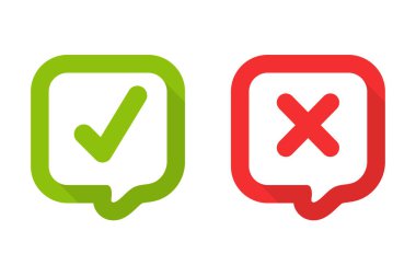 Yeşil işaretli ve kırmızı işaretli kutuda yanlış. Doğru ya da yanlış