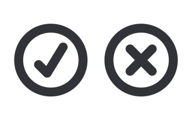 Yeşil işaretli ve kırmızı işaretli kutuda yanlış. Doğru ya da yanlış