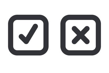 Yeşil işaretli ve kırmızı işaretli kutuda yanlış. Doğru ya da yanlış