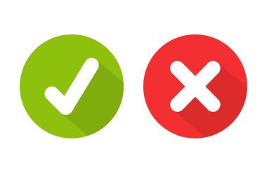 Yeşil işaretli ve kırmızı işaretli kutuda yanlış. Doğru ya da yanlış