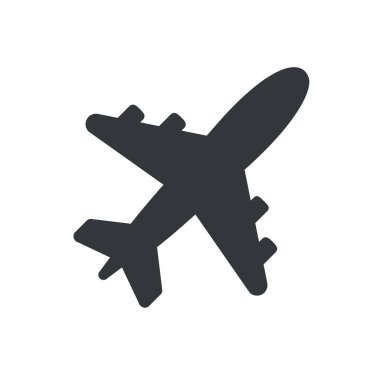 Uçak ikonu. Gökyüzünde uçan uçak beyaz arka planda izole edilmiş..