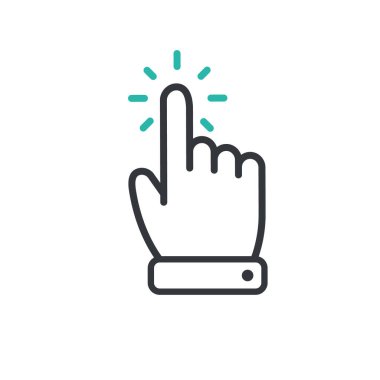 El şeklinde imleç faresi. Bir iş adamı işaret parmağı tutarak düğmeye nerede basılacağını belirtir..