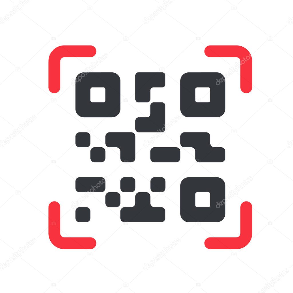 QR Code Icon. The code in the square that is being scanned by the red line for reading.