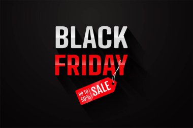 Tanıtım fiyatları etiketli basit bir BlackFriday tipografi tasarımı. Ve güzel görünen uzun gölgeler