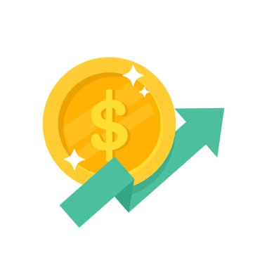 Yükselen yeşil ok İş büyüme çubuğu grafiği Kenarına bir dolar yerleştirilmiş.