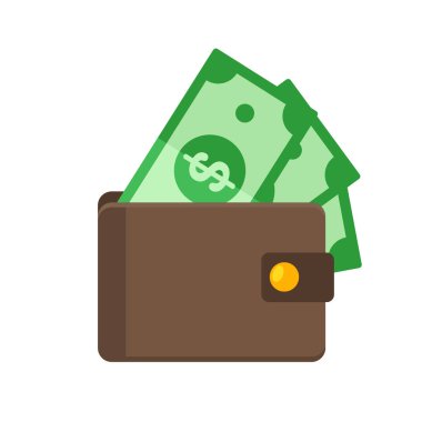 İçinde bir sürü dolar olan bir cüzdan. Para harcama fikirleri beyaz arkaplanda izole edildi.