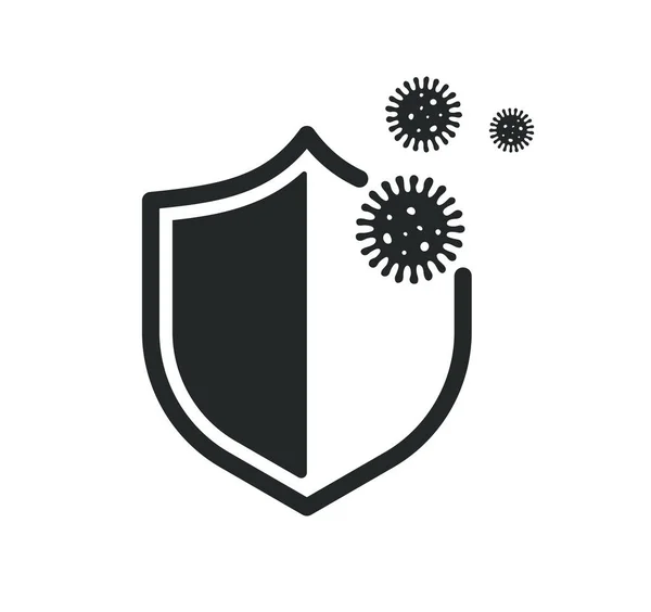 Protecção Contra Coronavírus Ícone Escudo Vírus Isolado Fundo Branco —  Vetores de Stock