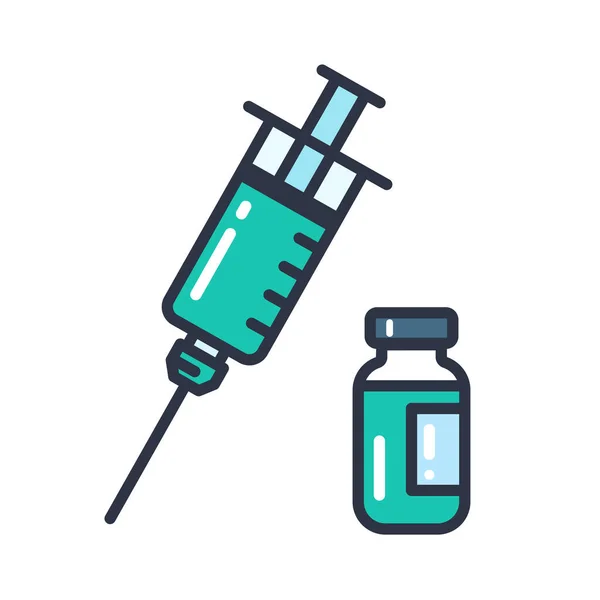 神のアイコン コロナウイルスを予防および治療するための医療用注射器 病気ワクチンの概念 — ストックベクタ