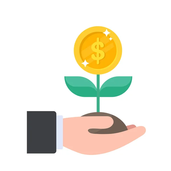 Cuidar Uma Árvore Financeira Que Cresce Produz Notas Dólar Idéia — Vetor de Stock