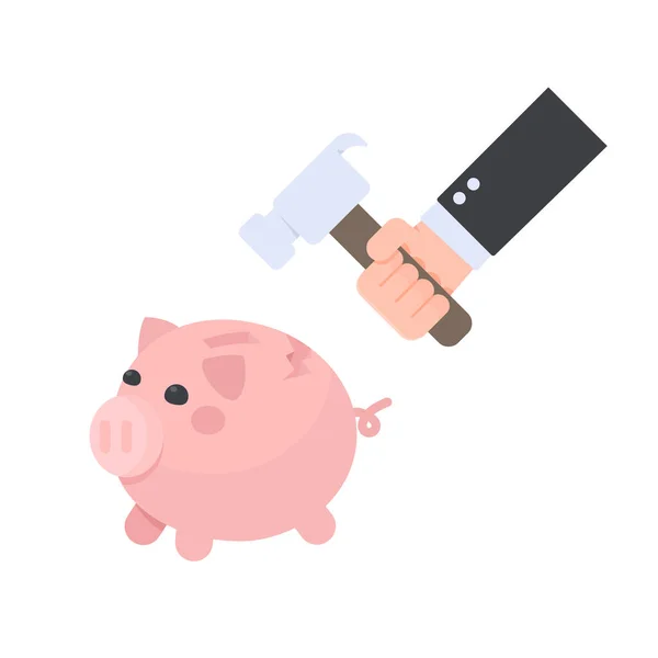 Hammer Hitting Piggy Bank Money Saving Ideas — Stock Vector