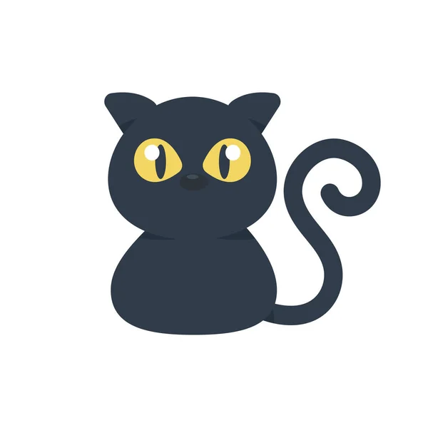 Cartoon Schwarze Katze Mit Großen Gelben Augen Freuen Sie Sich — Stockvektor