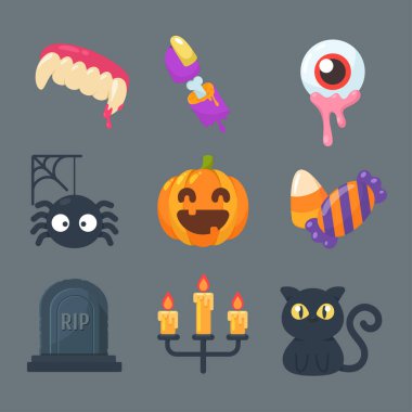 Cadılar Bayramı için hayalet ve eşya koleksiyonu. Ögeleri arkaplandan ayır