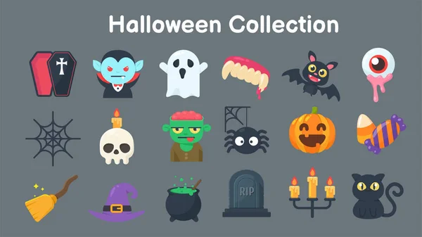 Coleção Fantasmas Objetos Para Halloween Elementos Separados Fundo — Vetor de Stock
