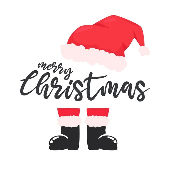 Een Kerstman Kostuum Met Een Rode Hoed Zwarte Laarzen Kerstdag — Stockvector