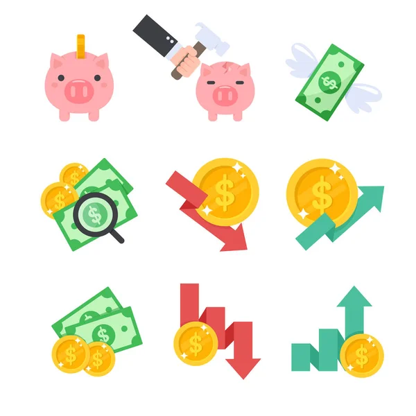 Ícone Financeiro Piggy Bank Money Graph Financial Audit Volatile Economy — Vetor de Stock