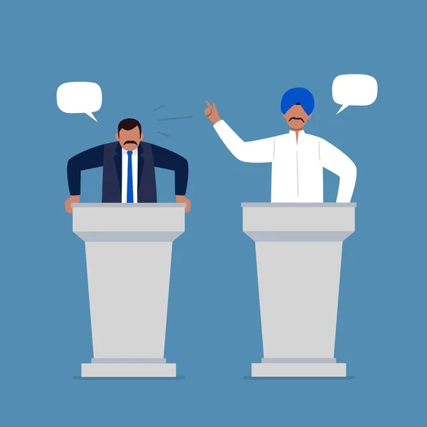 Indian men taking part in debates. Pair of government workers talking to each other, discussing problems, or having a dispute. Flat vector illustration. — Stock Vector