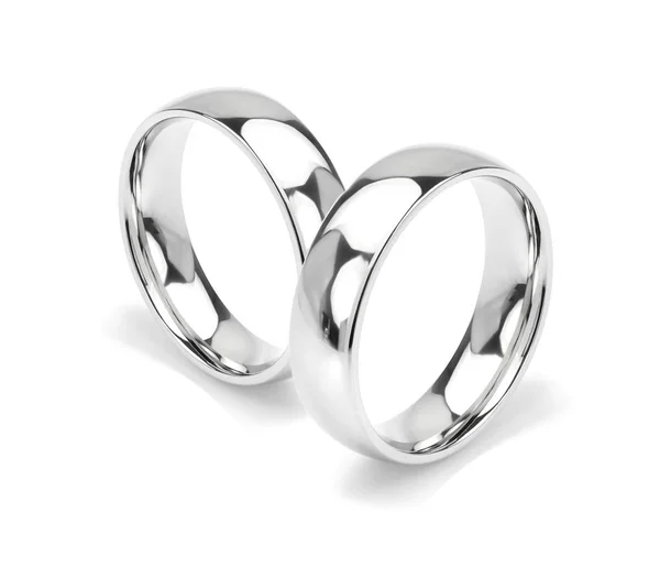 Pair White Gold Platinum Wedding Rings Isolated White Background — Stock Photo, Image