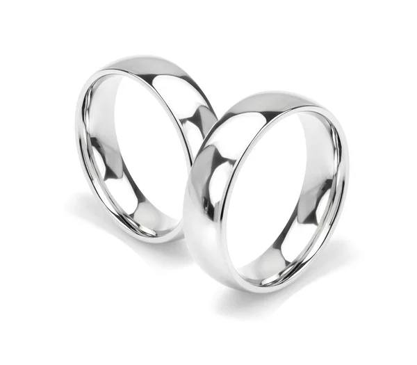 Paire Bagues Mariage Blanc Platine Isolées Sur Fond Blanc — Photo