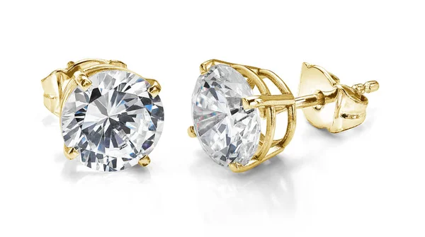Boucles Oreilles Diamant Jaune Isolé Sur Fond Blanc Images De Stock Libres De Droits