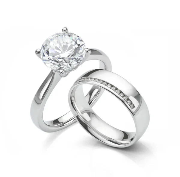 Grande Bague Diamant Bague Mariage Sur Fond Blanc — Photo