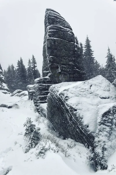 Zima Karkonoszach Mgła Mróz Nad Śnieg — Zdjęcie stockowe