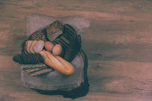 Sortimento Pão Pequeno Almoço Alimentos — Fotografia de Stock