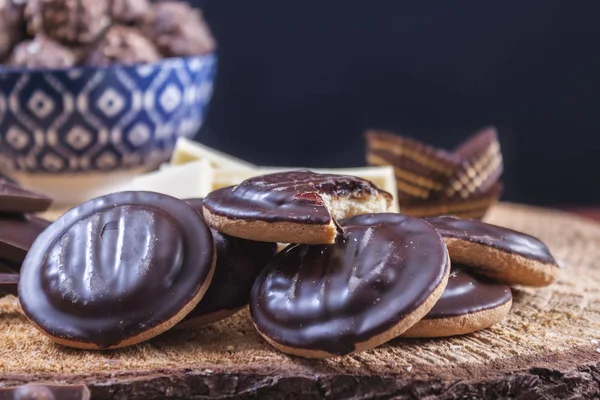Choklad Godis Trä Bakgrund Stockbild