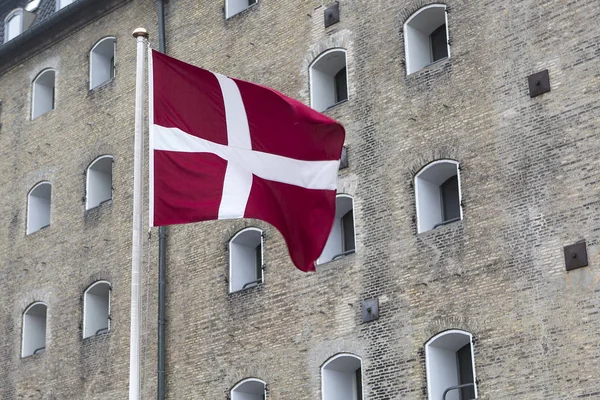 Danish Flag Waving Wind Outdoors — Stock Photo, Image