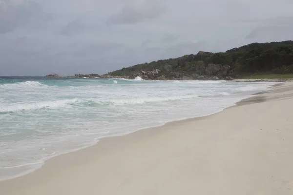 Panorama Plage Littoral Île Dique Seychelles — Photo