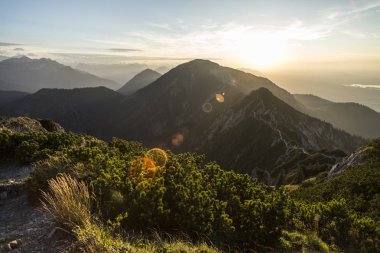 Herzogstand dağın Bavaria, Almanya için gün batımında