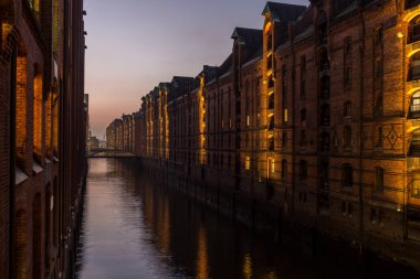 Hamburg Speicherstadt, Almanya gece