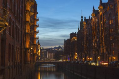 Hamburg Speicherstadt, Almanya gece