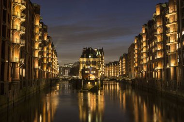 Hamburg Speicherstadt, Almanya gece