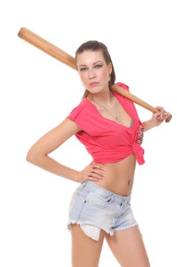 beysbol sopası ile güzel esmer kadın. izole