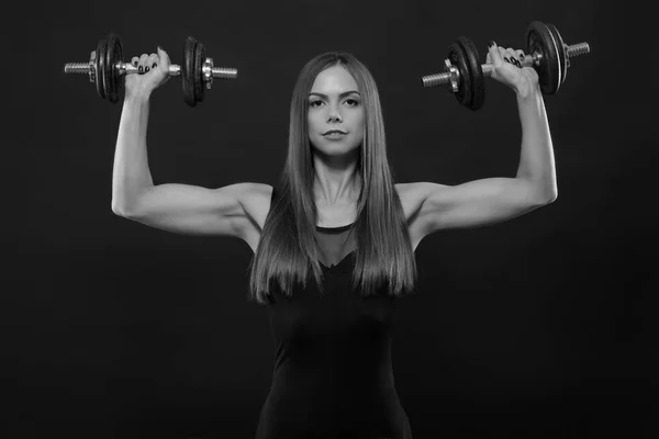 Fitness Kvinna Sportkläder Gör Övningar Med Hantlar — Stockfoto