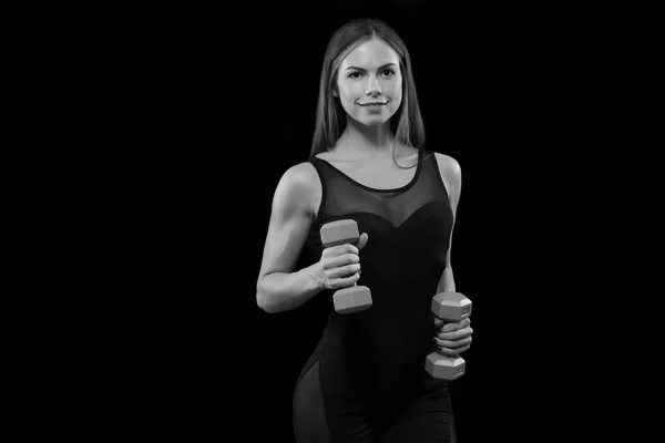 Fitness Kvinna Sportkläder Gör Övningar Med Hantlar — Stockfoto