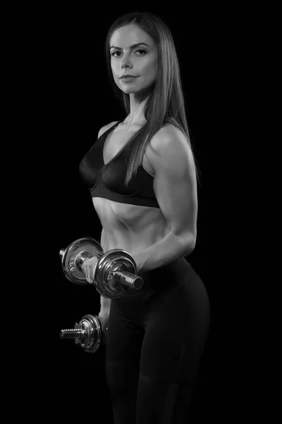 Fitness Vrouw Sportkleding Doen Oefeningen Met Dumbells — Stockfoto