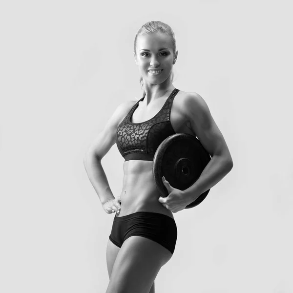 Joven Mujer Del Deporte Levantando Peso Gimnasio — Foto de Stock