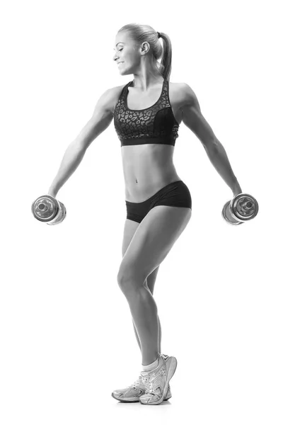 Fitness Vrouw Sportkleding Doen Oefeningen Met Dumbells — Stockfoto